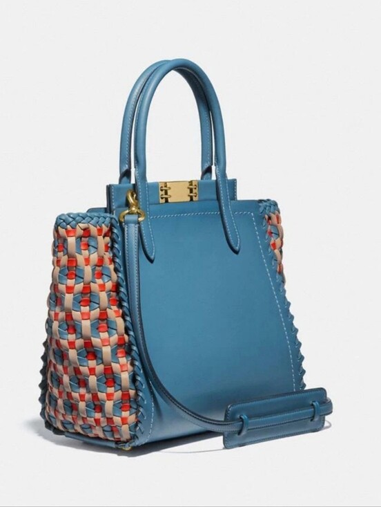 Coach Handbags - Coach Troupe Tote In Blue Lake With Multicolored Weaving